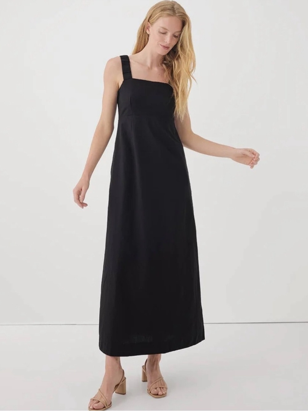 Pact Black Canopy Linen Organic Cotton Tank Square Neck Maxi Dress Smocked XXXL